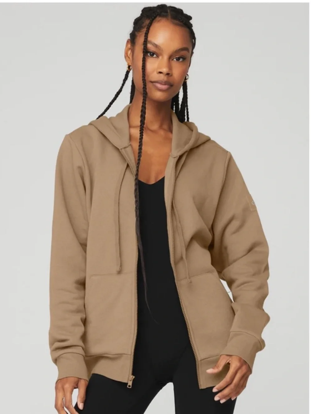 Alo Yoga Everyday Full Zip Hoodie Gravel tan sand M